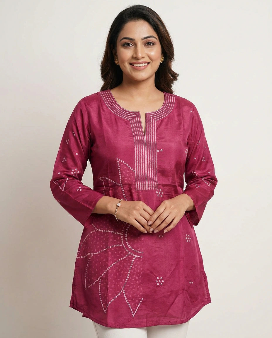 Fuchsia Pink Kurti Short - Rangoli India