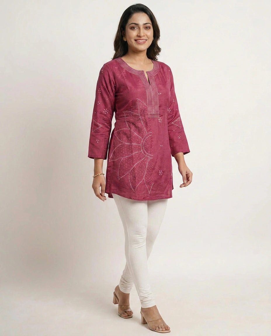 Fuchsia Pink Kurti Short - Rangoli India