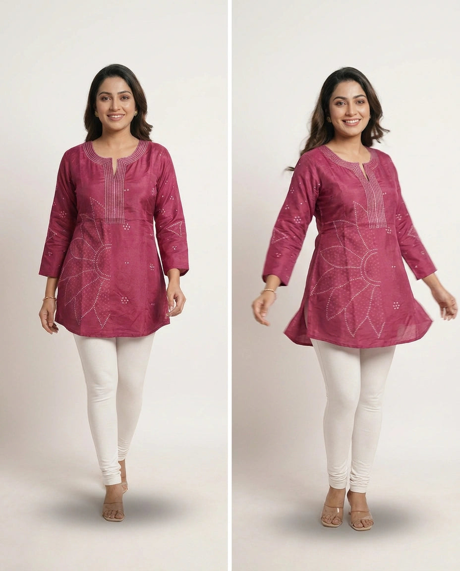 Fuchsia Pink Kurti Short - Rangoli India