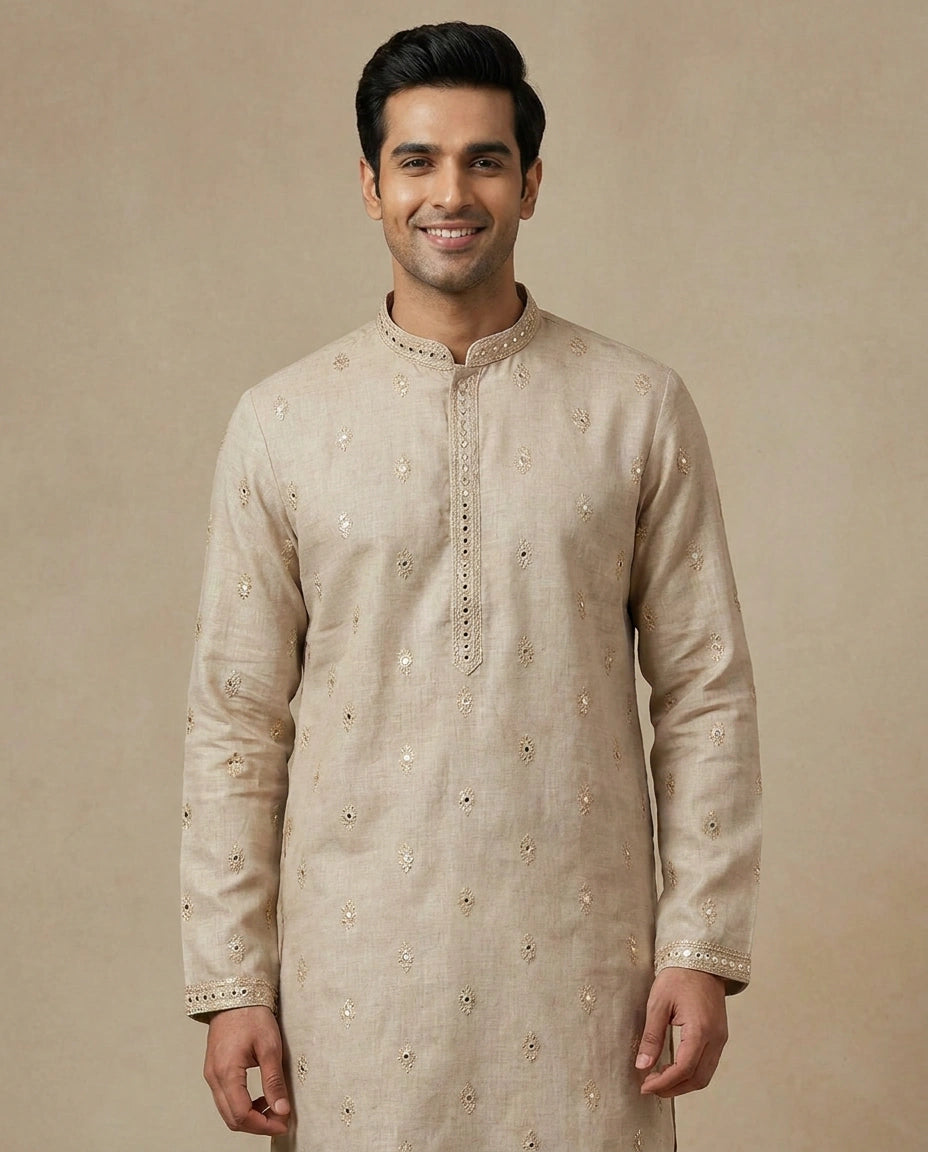 Men's Cotton Linen Kurta Pajama Set