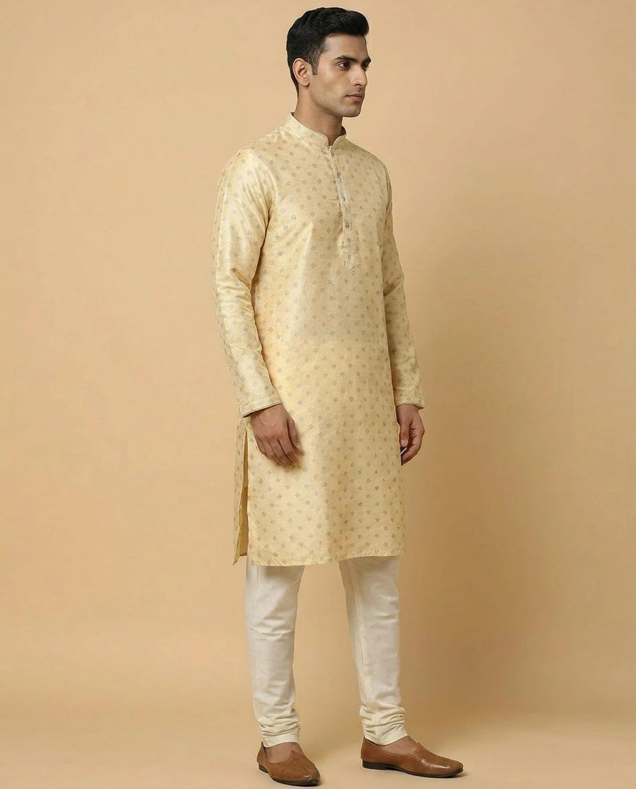 Readymade Cotton Kurta Pyjama Set with Classic Collar Work view 2