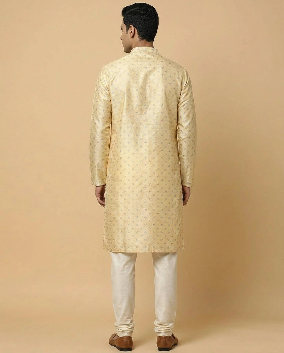 Readymade Cotton Kurta Pyjama Set with Classic Collar Work view 3