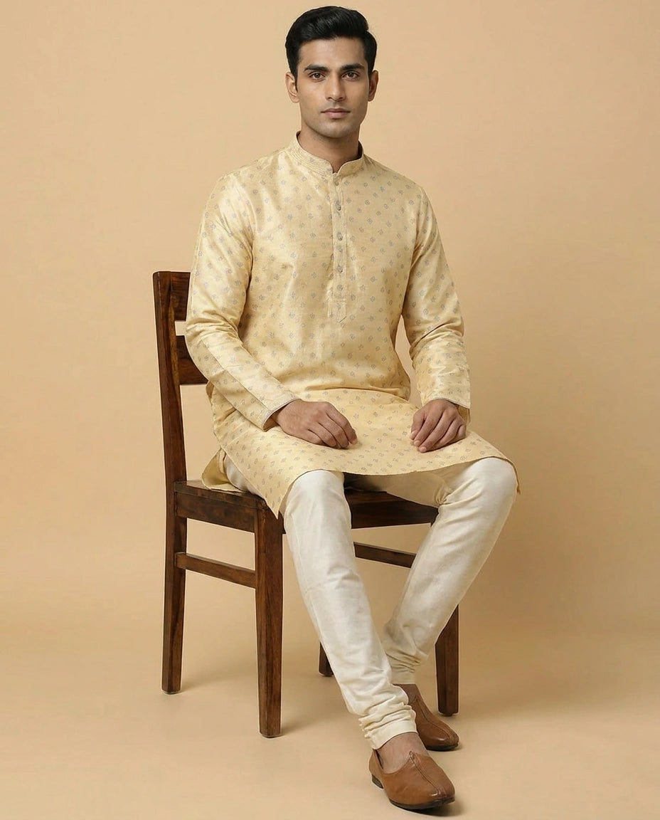 Readymade Cotton Kurta Pyjama Set with Classic Collar Work view 4