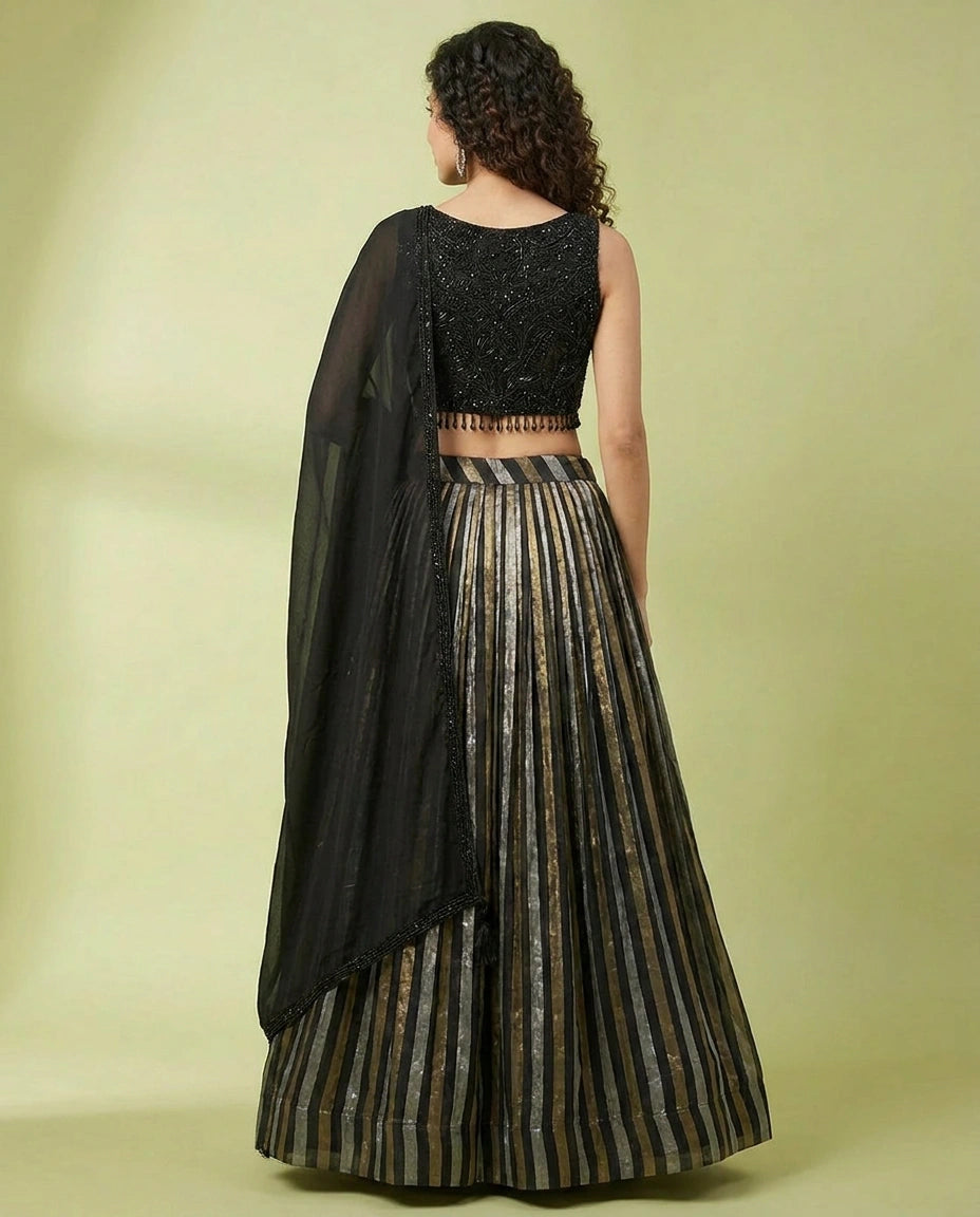 Georgette Croptop Lehenga Set with Flared Skirt Dupatta view 2