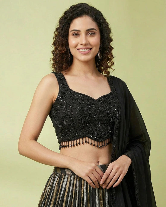 Georgette Croptop Lehenga Set with Flared Skirt Dupatta view 5