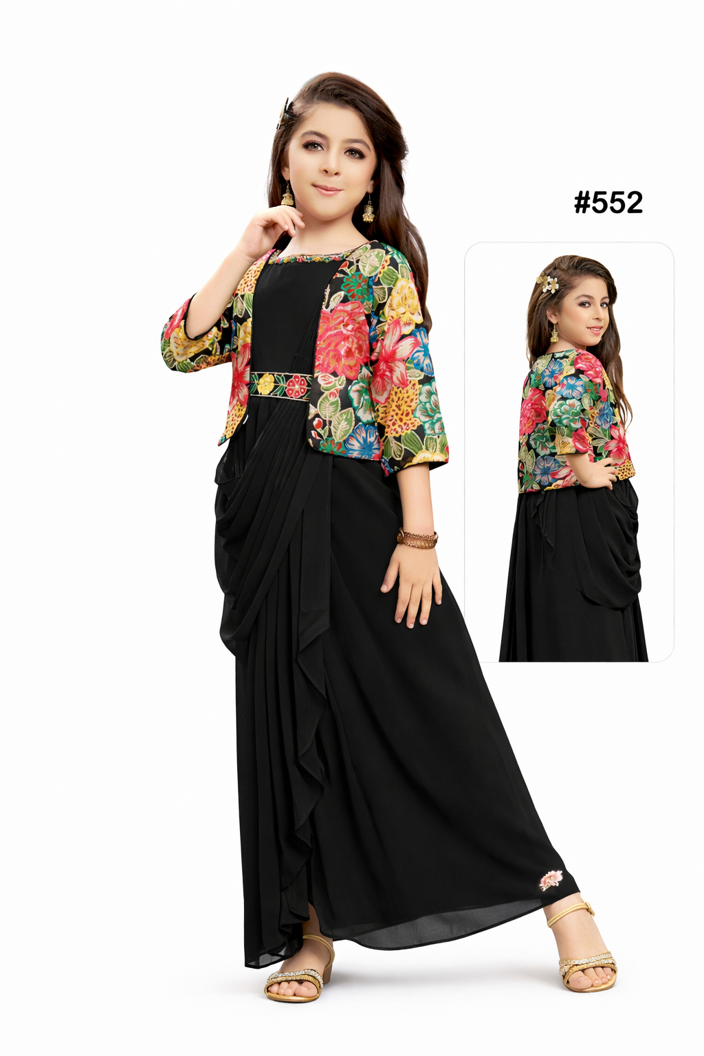 Kids Gown - Black | Silk Katan | Rangoli Kids