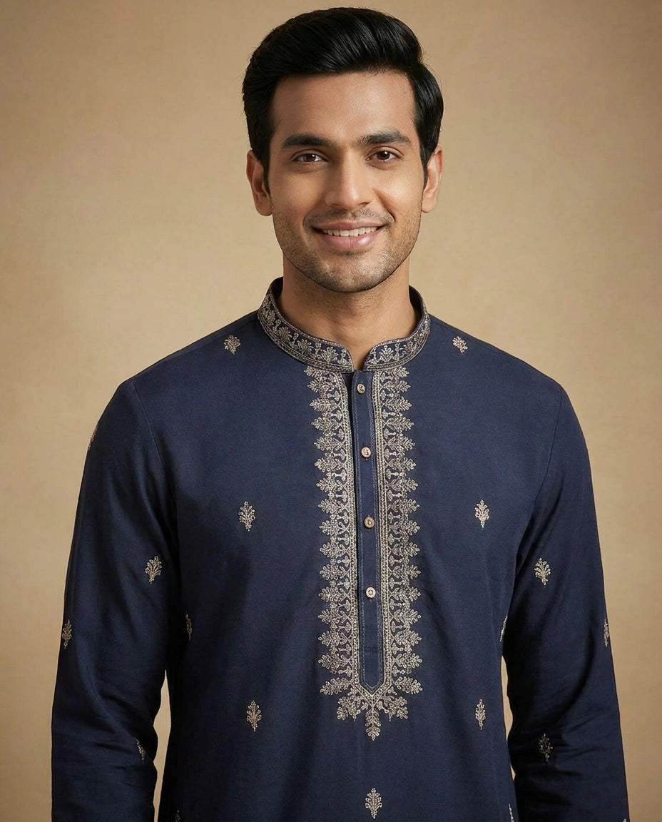 Men's Embroidered Cotton Kurta Pajama Set