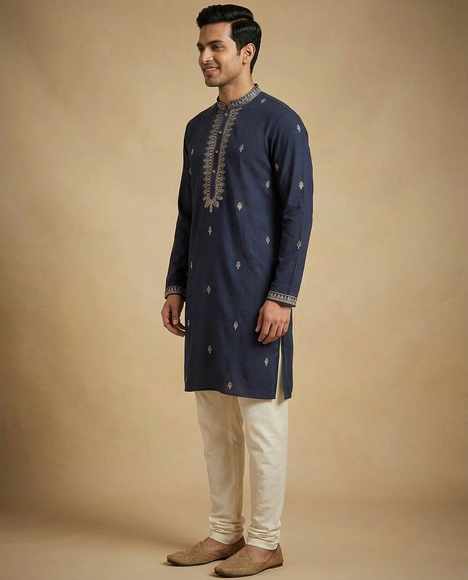 Men's Embroidered Cotton Kurta Pajama Set — photo 3 of 8