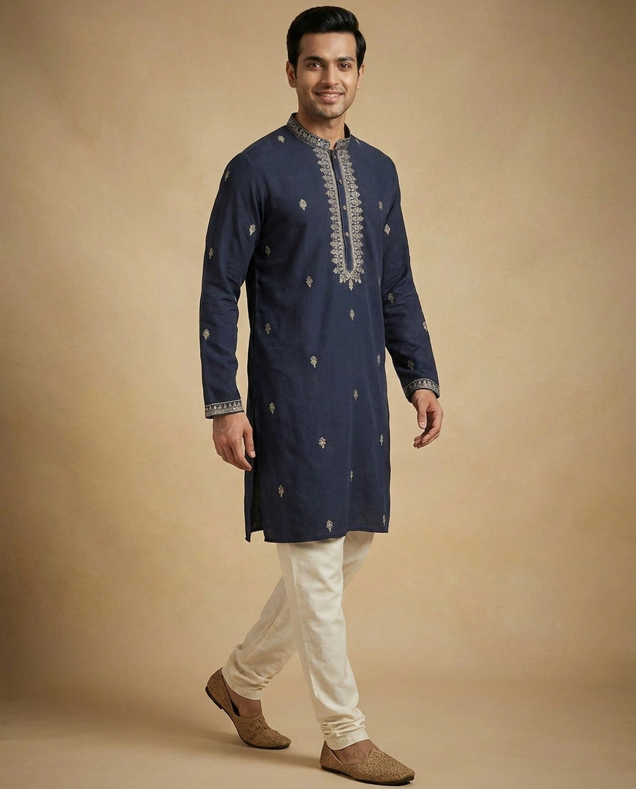 Men's Embroidered Cotton Kurta Pajama Set — photo 4 of 8