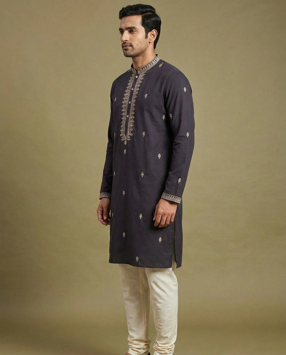 Men's Embroidered Cotton Kurta Pajama Set — photo 7 of 8