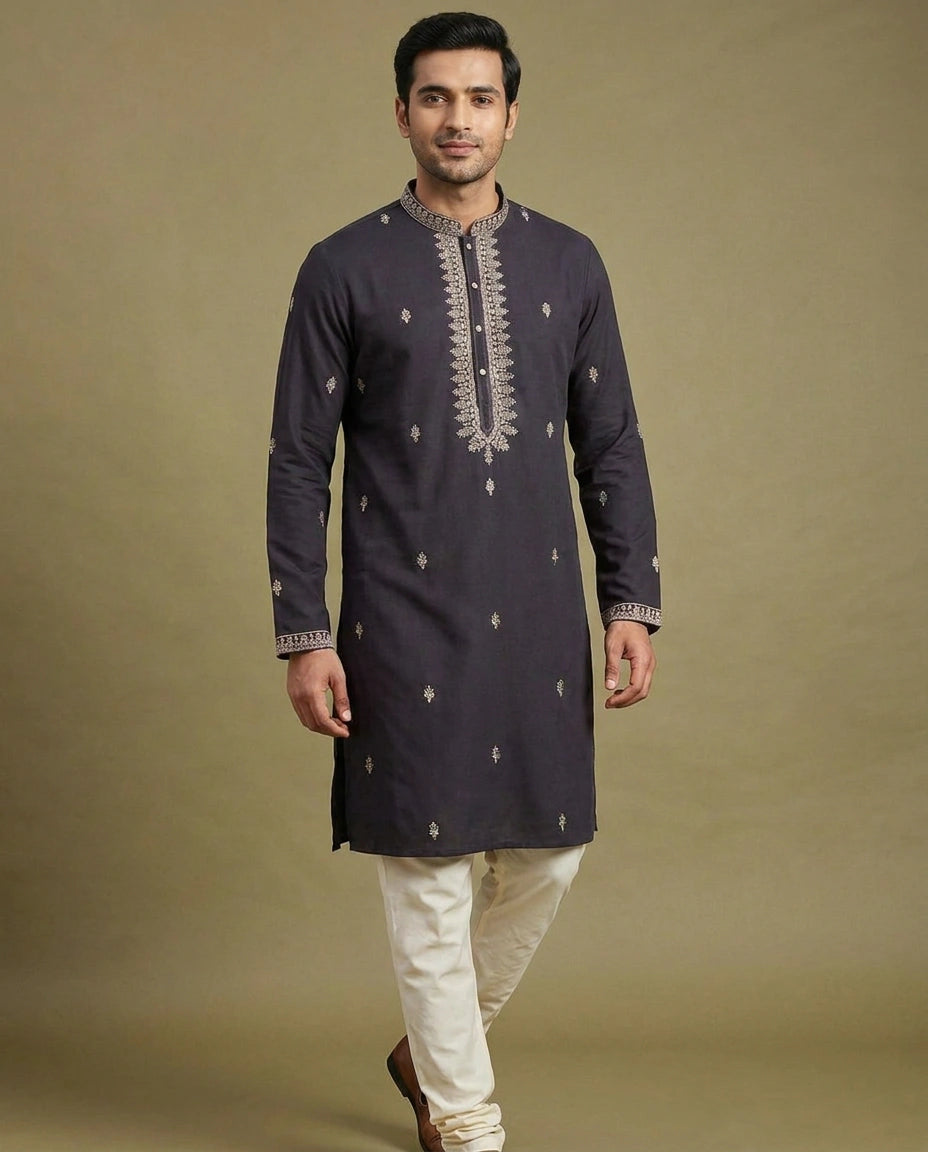 Men's Embroidered Cotton Kurta Pajama Set — photo 8 of 8