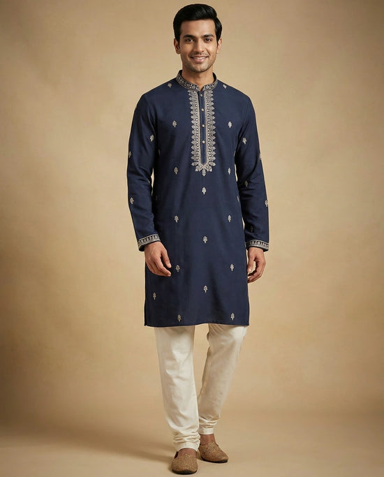 Men's Embroidered Cotton Kurta Pajama Set — photo 2 of 8