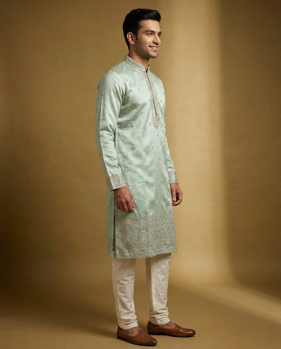 Men's Embroidered Tussar Silk Kurta Pajama Set — photo 3 of 8