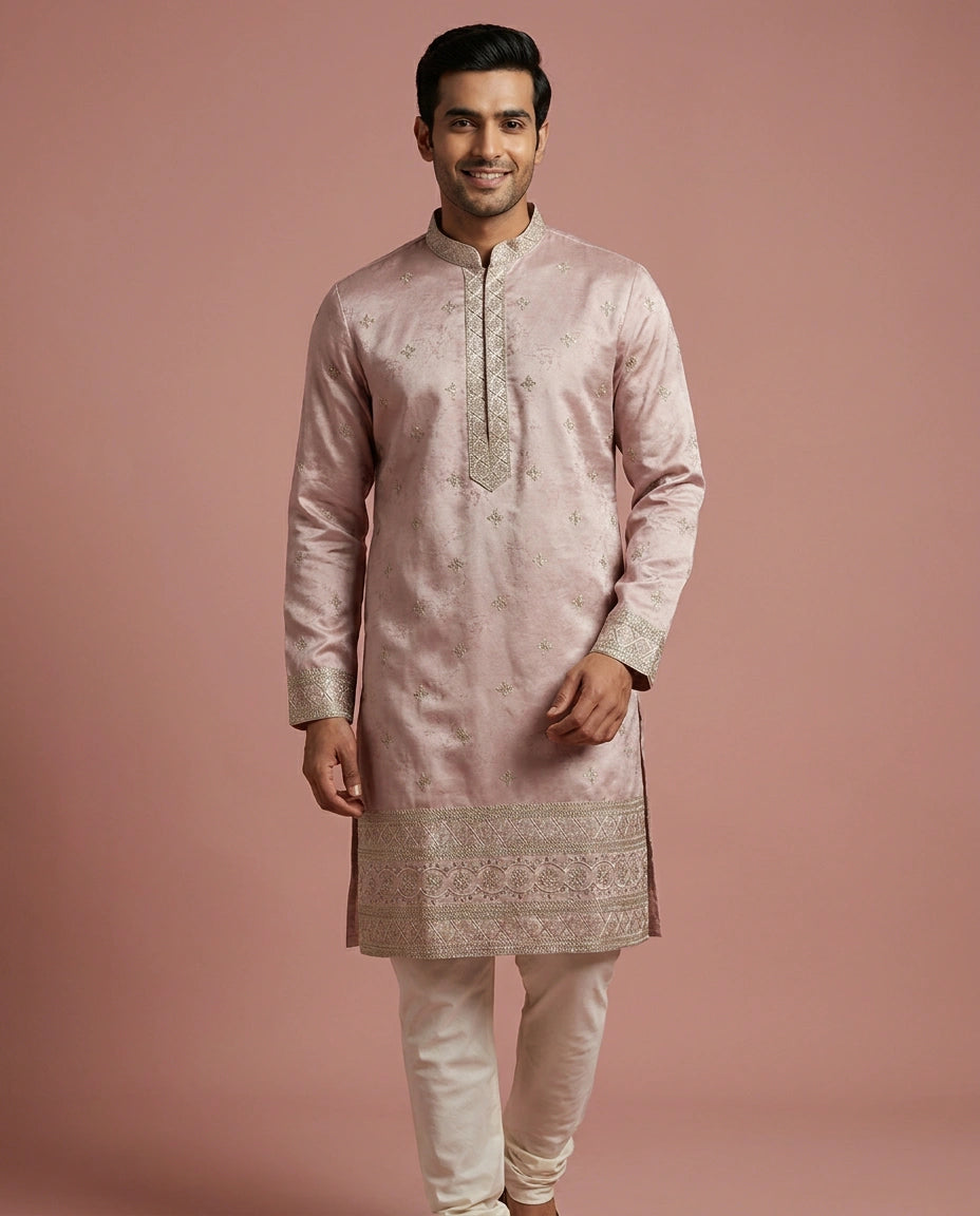 Men's Embroidered Tussar Silk Kurta Pajama Set — photo 5 of 8