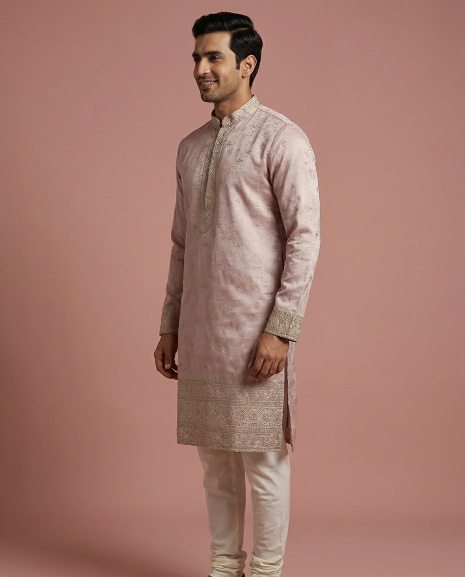 Men's Embroidered Tussar Silk Kurta Pajama Set — photo 7 of 8