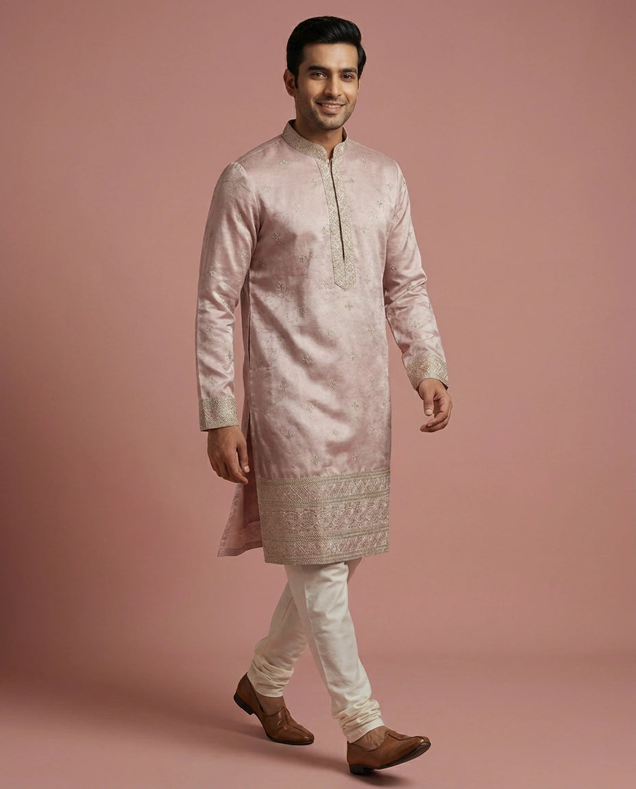 Men's Embroidered Tussar Silk Kurta Pajama Set — photo 8 of 8