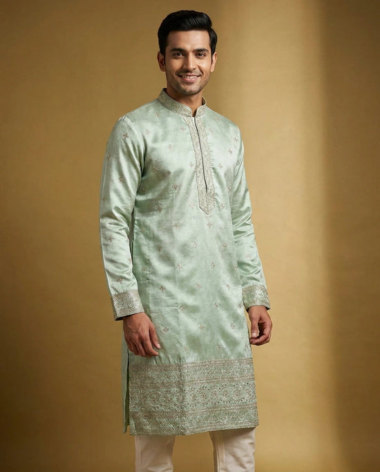 Men's Embroidered Tussar Silk Kurta Pajama Set — photo 2 of 8