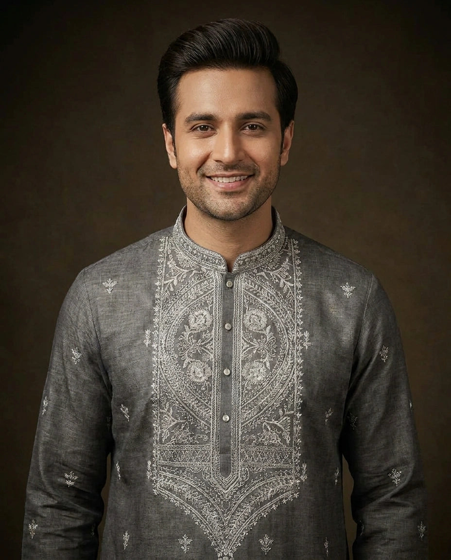 Men's Resham Work Kurta Pajama Set