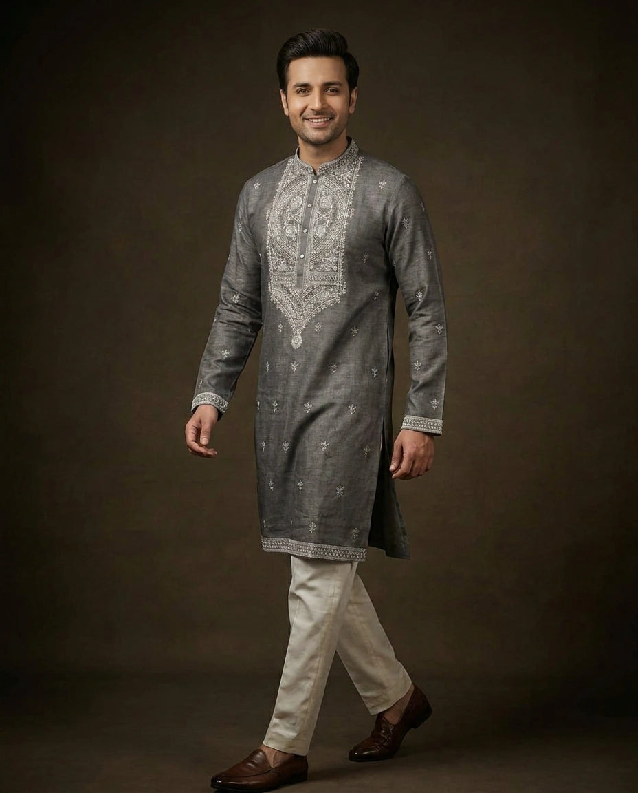 Men's Resham Work Kurta Pajama Set — photo 3 of 8