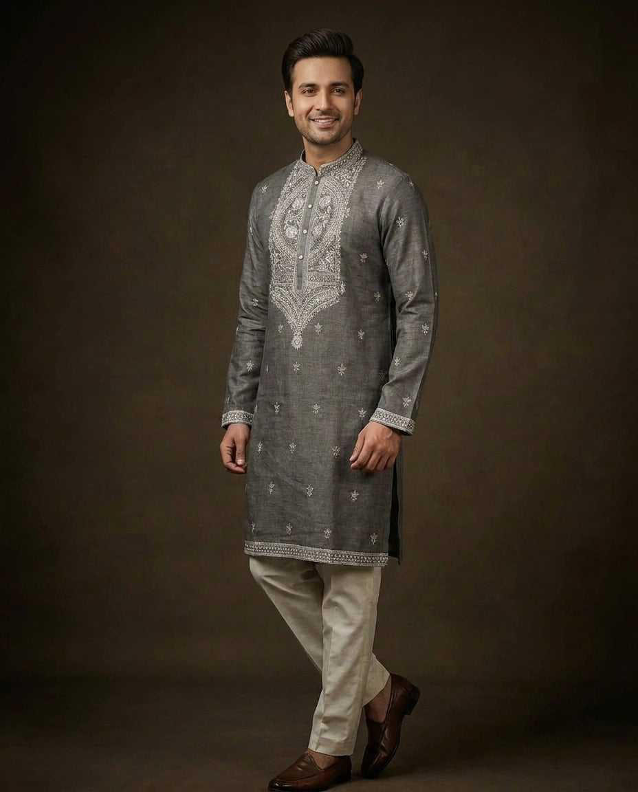 Men's Resham Work Kurta Pajama Set — photo 4 of 8