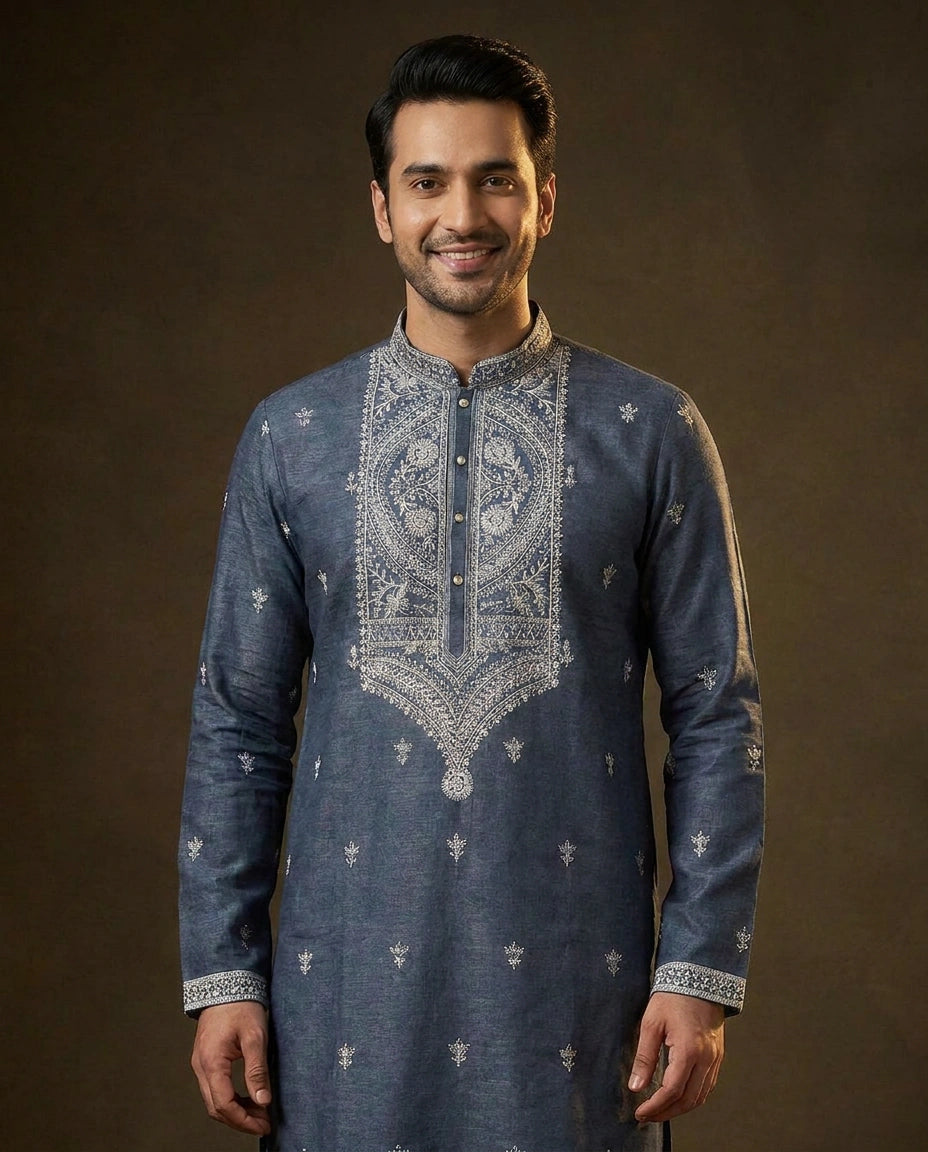 Men's Resham Work Kurta Pajama Set — photo 6 of 8
