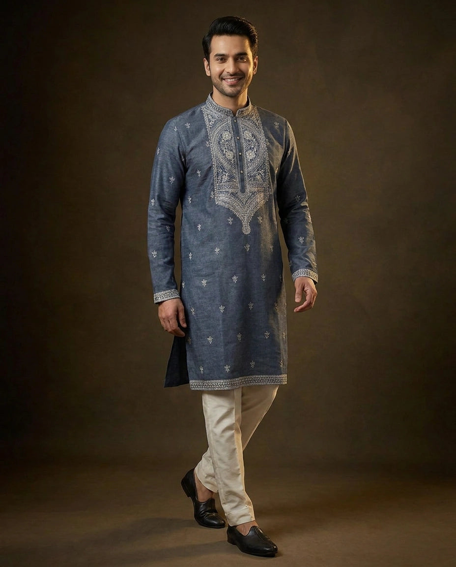 Men's Resham Work Kurta Pajama Set — photo 7 of 8
