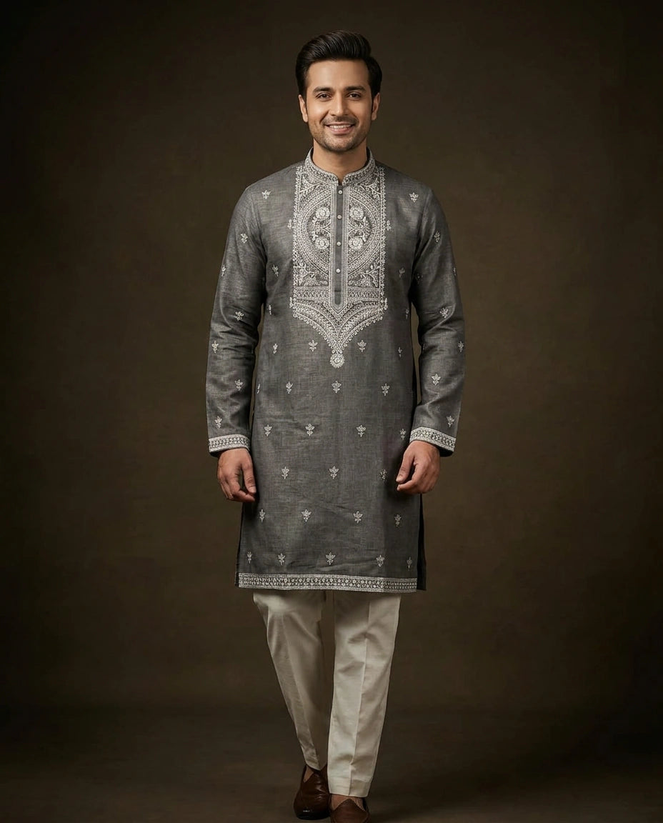 Men's Resham Work Kurta Pajama Set — photo 2 of 8