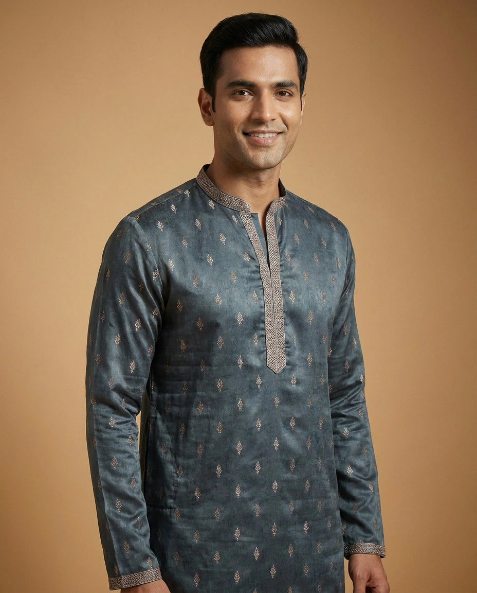 Men's Peacock Blue Muslin Kurta Pajama Set