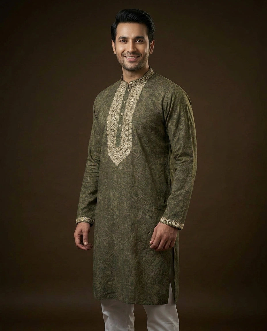 Men's Printed Dola Silk Kurta Pajama Set — photo 3 of 4