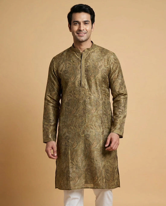 Mehandi Green Tissue Kurta Pajama Set - Rangoli India