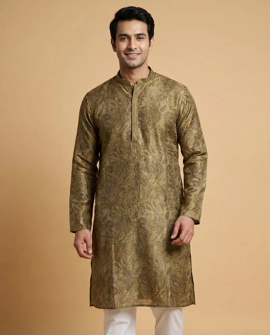 Mehandi Green Tissue Kurta Pajama Set - Rangoli India