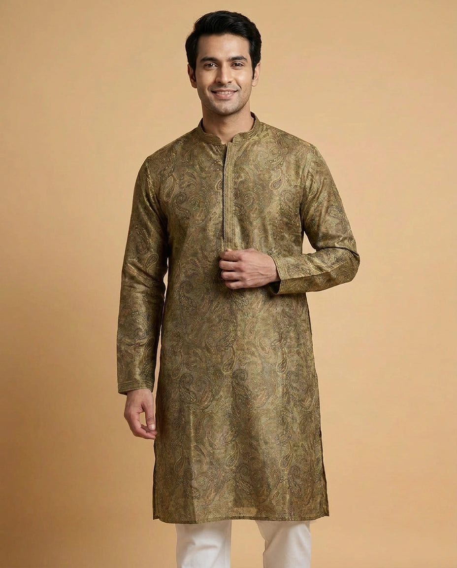 Mehandi Green Tissue Kurta Pajama Set - Rangoli India