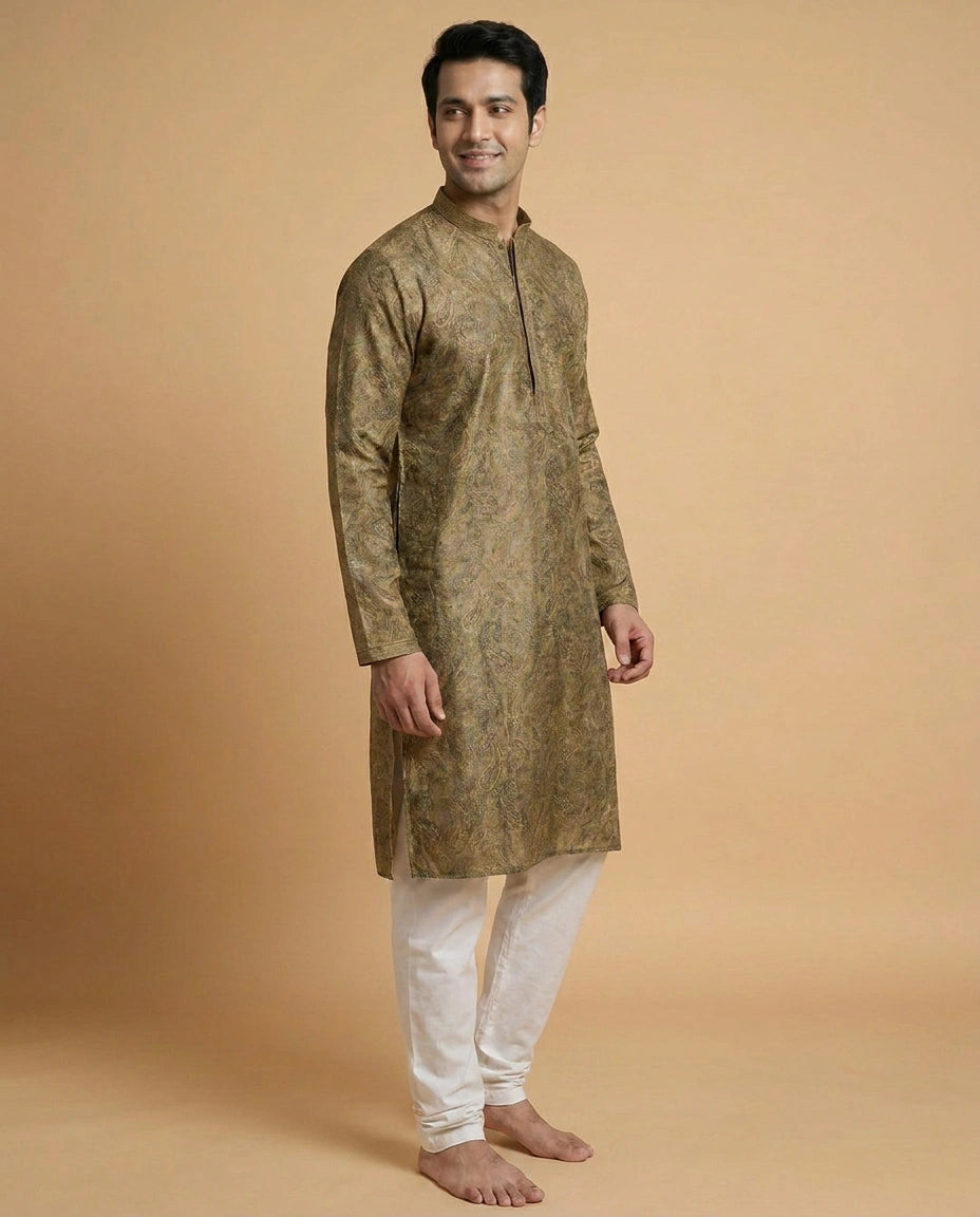 Mehandi Green Tissue Kurta Pajama Set - Rangoli India