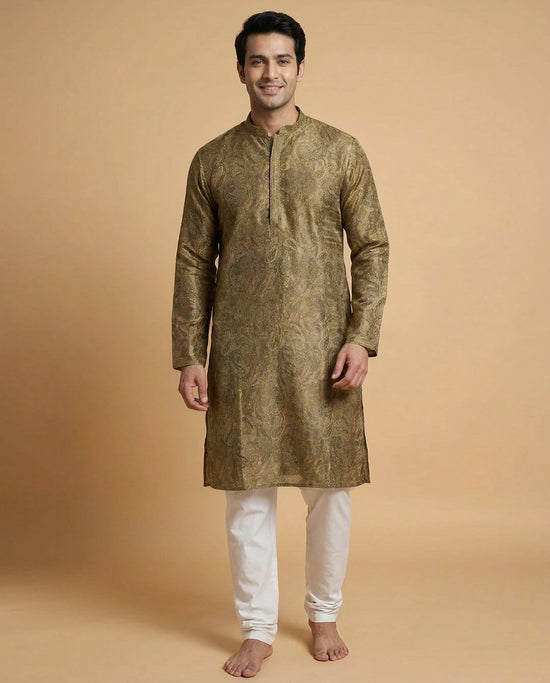 Mehandi Green Tissue Kurta Pajama Set - Rangoli India