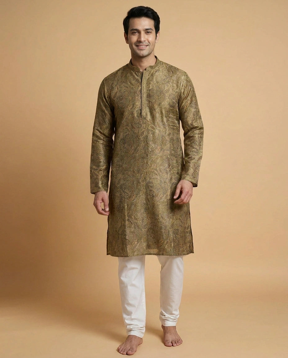 Mehandi Green Tissue Kurta Pajama Set - Rangoli India