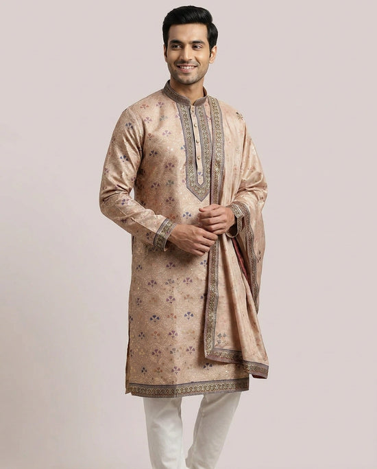 Onion Pink Silk Katan Kurta Pajama Set - Rangoli India