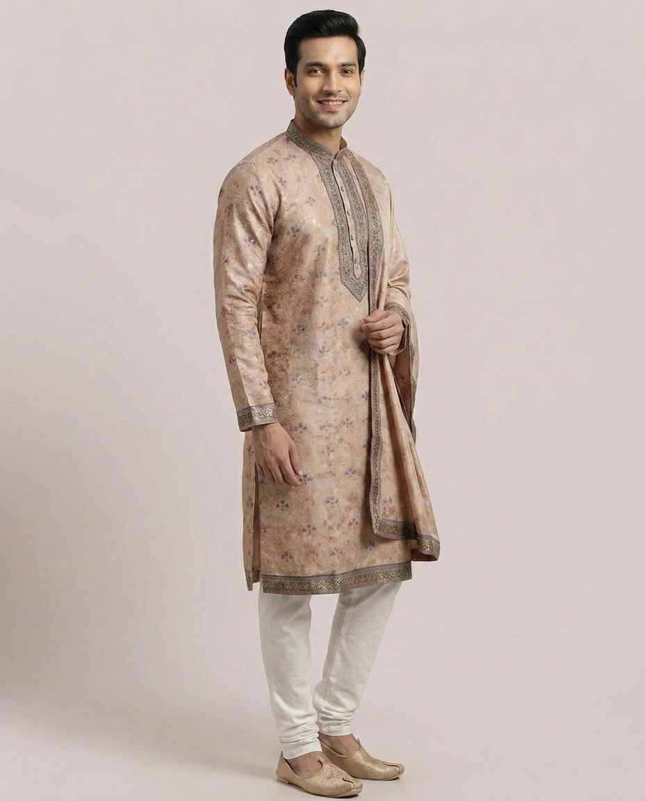 Onion Pink Silk Katan Kurta Pajama Set - Rangoli India