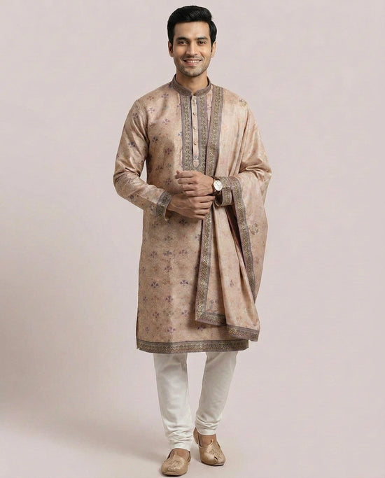 Onion Pink Silk Katan Kurta Pajama Set - Rangoli India