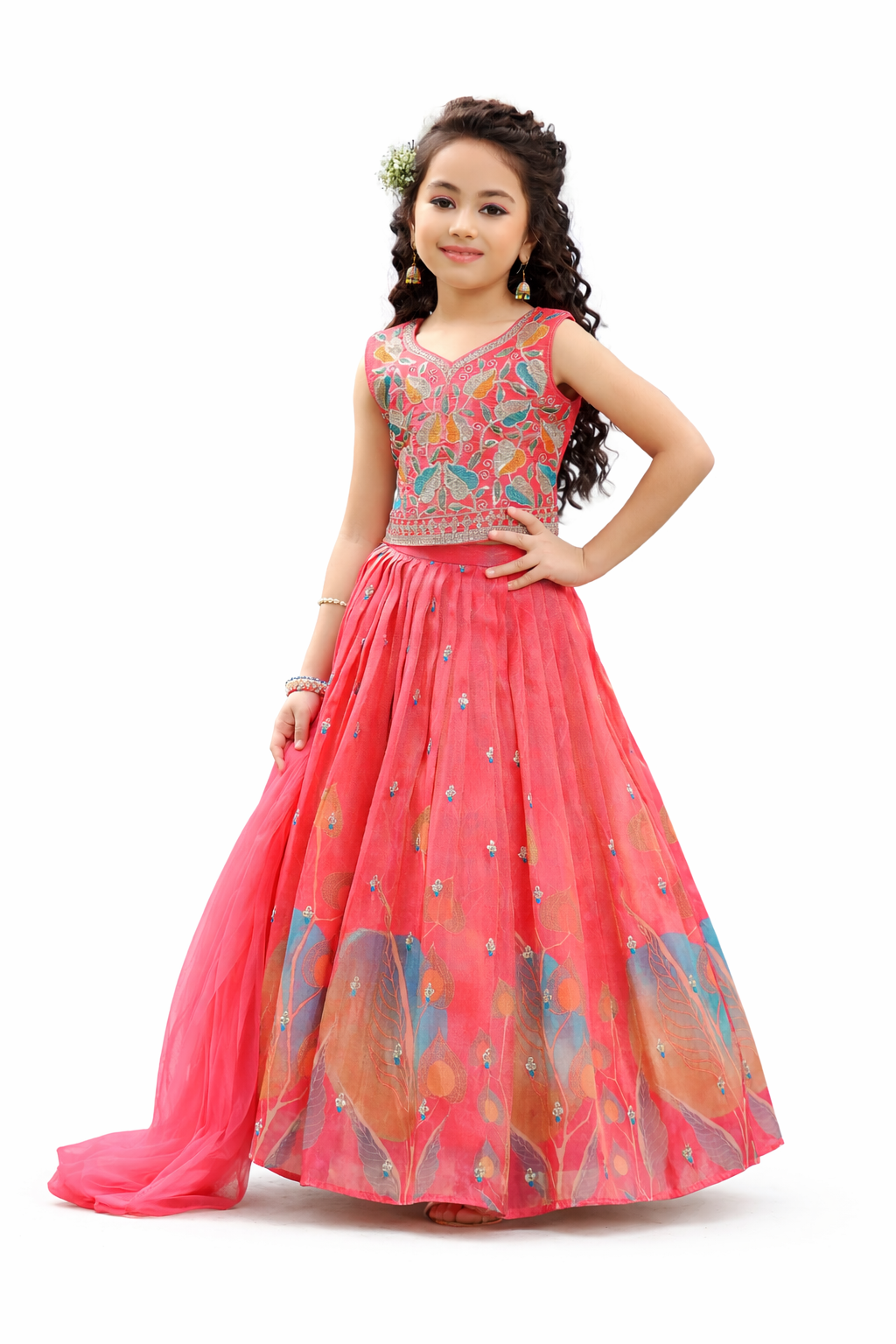 Kids Lehenga - Pink & Yellow | Silk Katan | Rangoli Kids