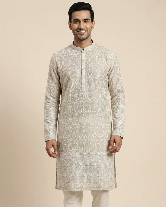 Beige Tissue Kurta Pajama Set - Rangoli India