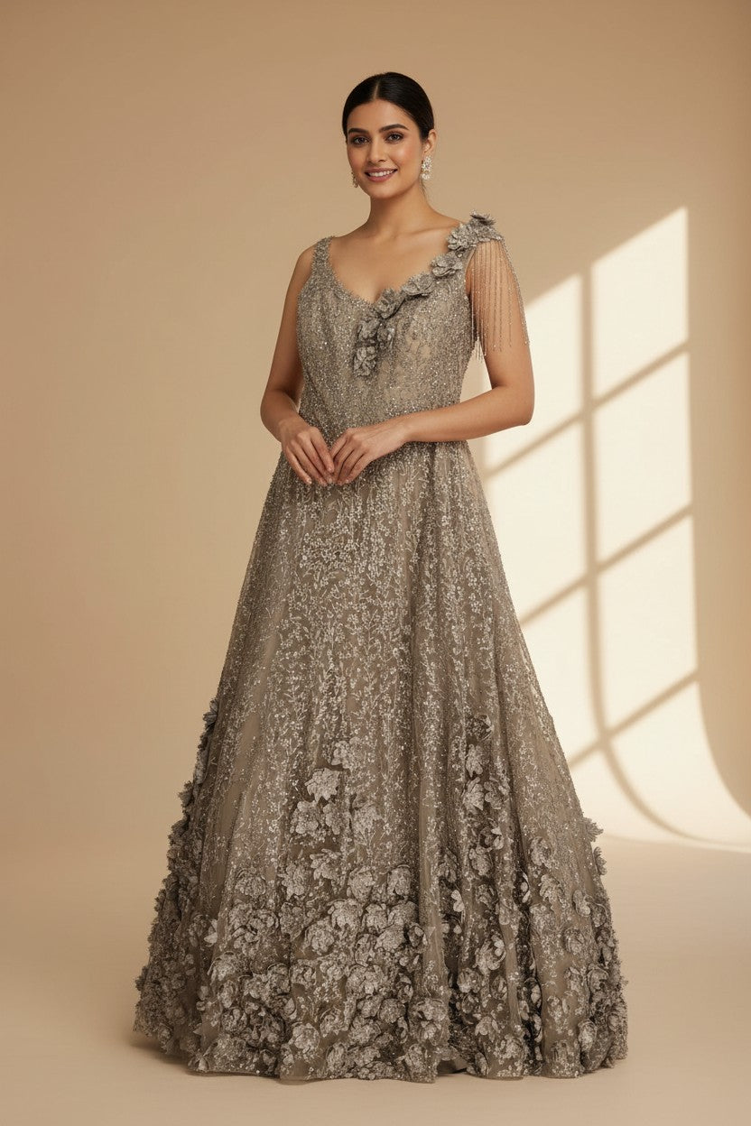 Premium Embroidered Net Suit Gown | Rangoli