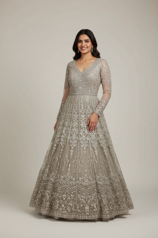 Designer Embroidered Net Suit Gown | Rangoli