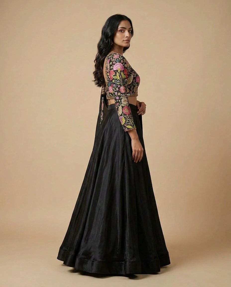 White Black Chinon Choli Palazzo Set for Festive Wear