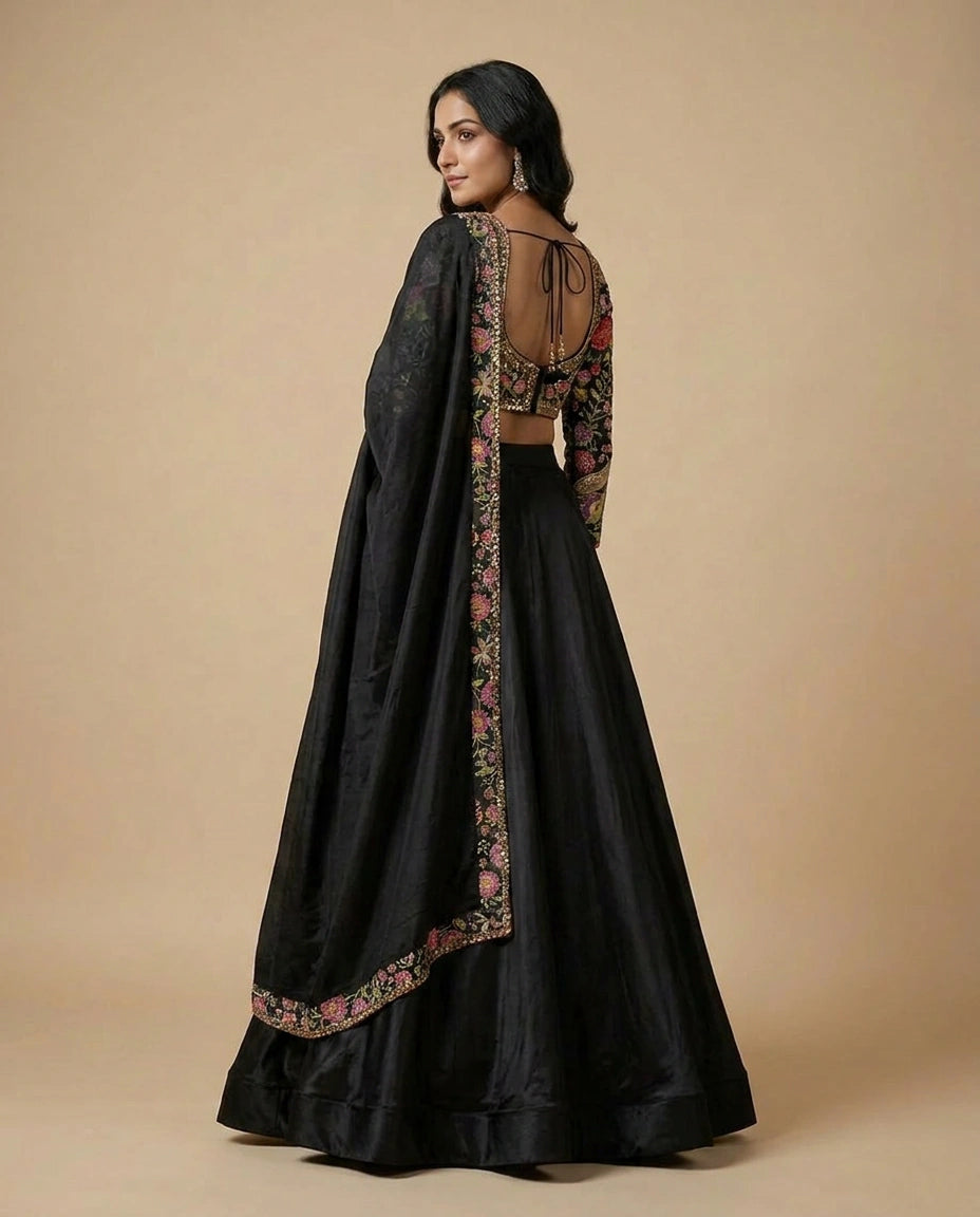 White Black Chinon Choli Palazzo Set for Festive Wear