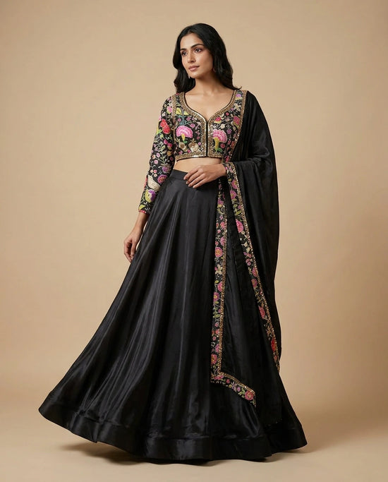 White Black Chinon Choli Palazzo Set for Festive Wear