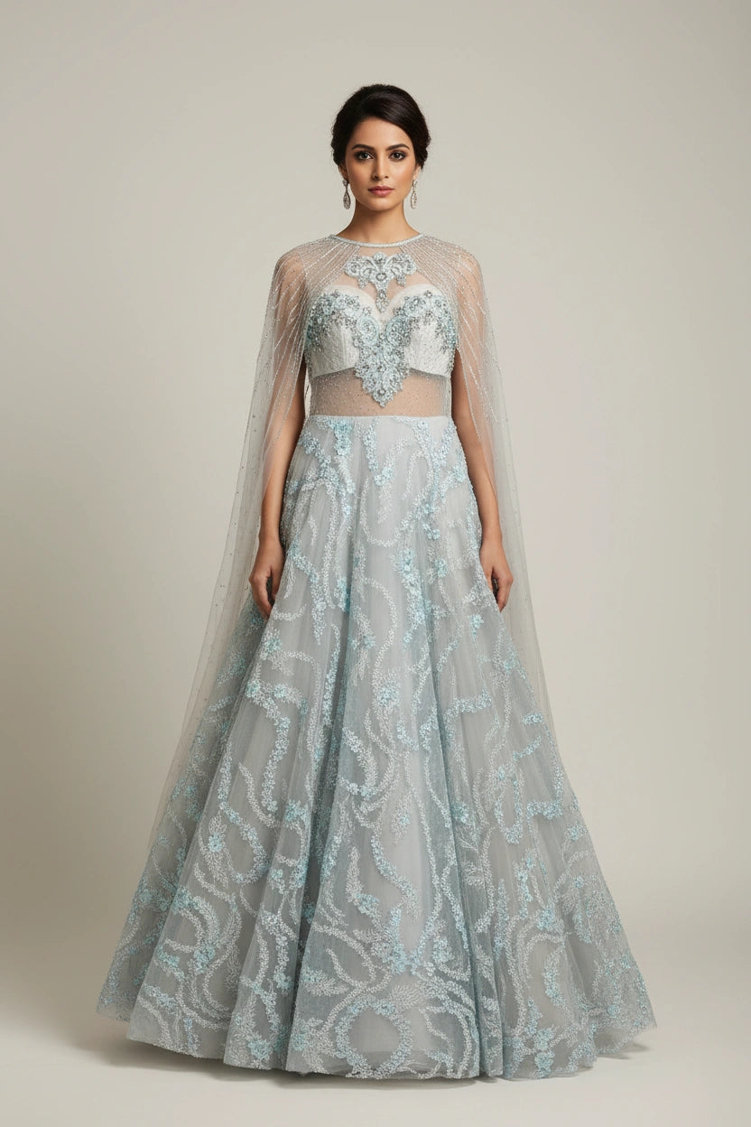 Designer Embroidered Net Suit Gown | Rangoli