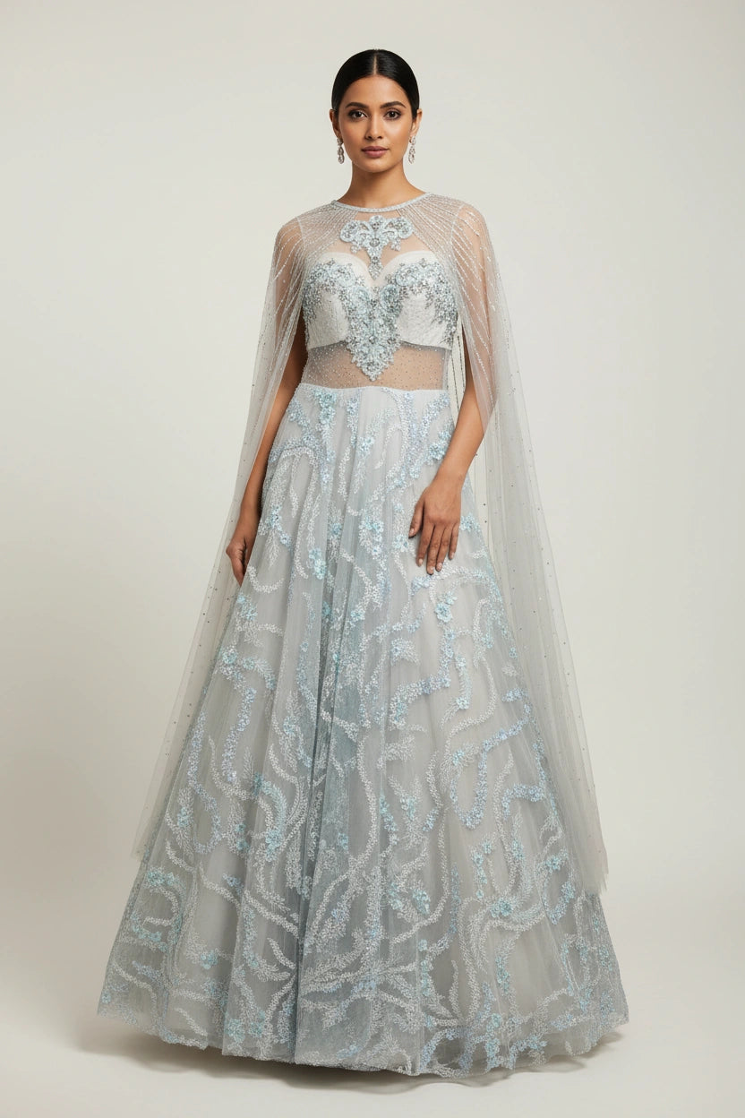 Designer Embroidered Net Suit Gown - View 2 | Rangoli