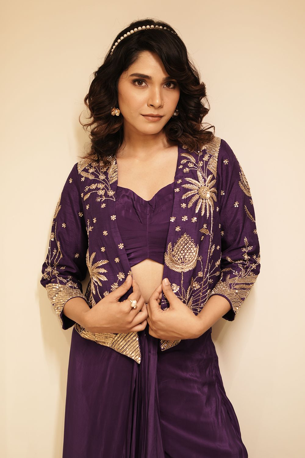 Purple Crepe Silk Embroidered Co-Ord Set with Jacket