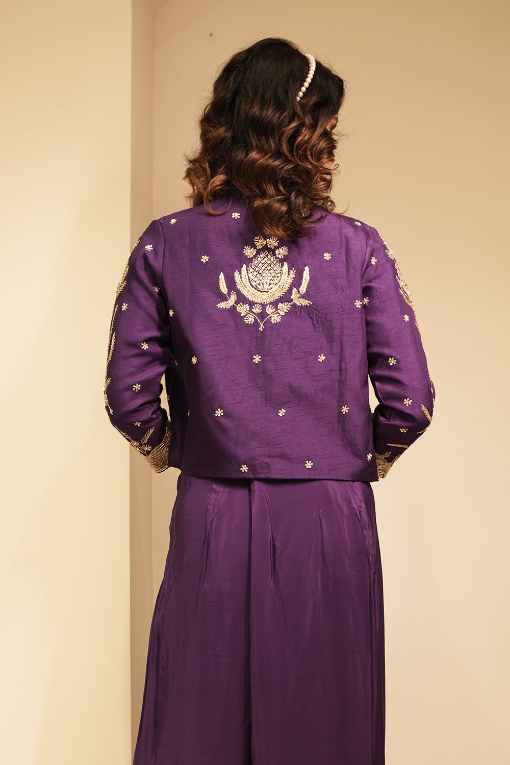 Purple Crepe Silk Embroidered Co-Ord Set with Jacket
