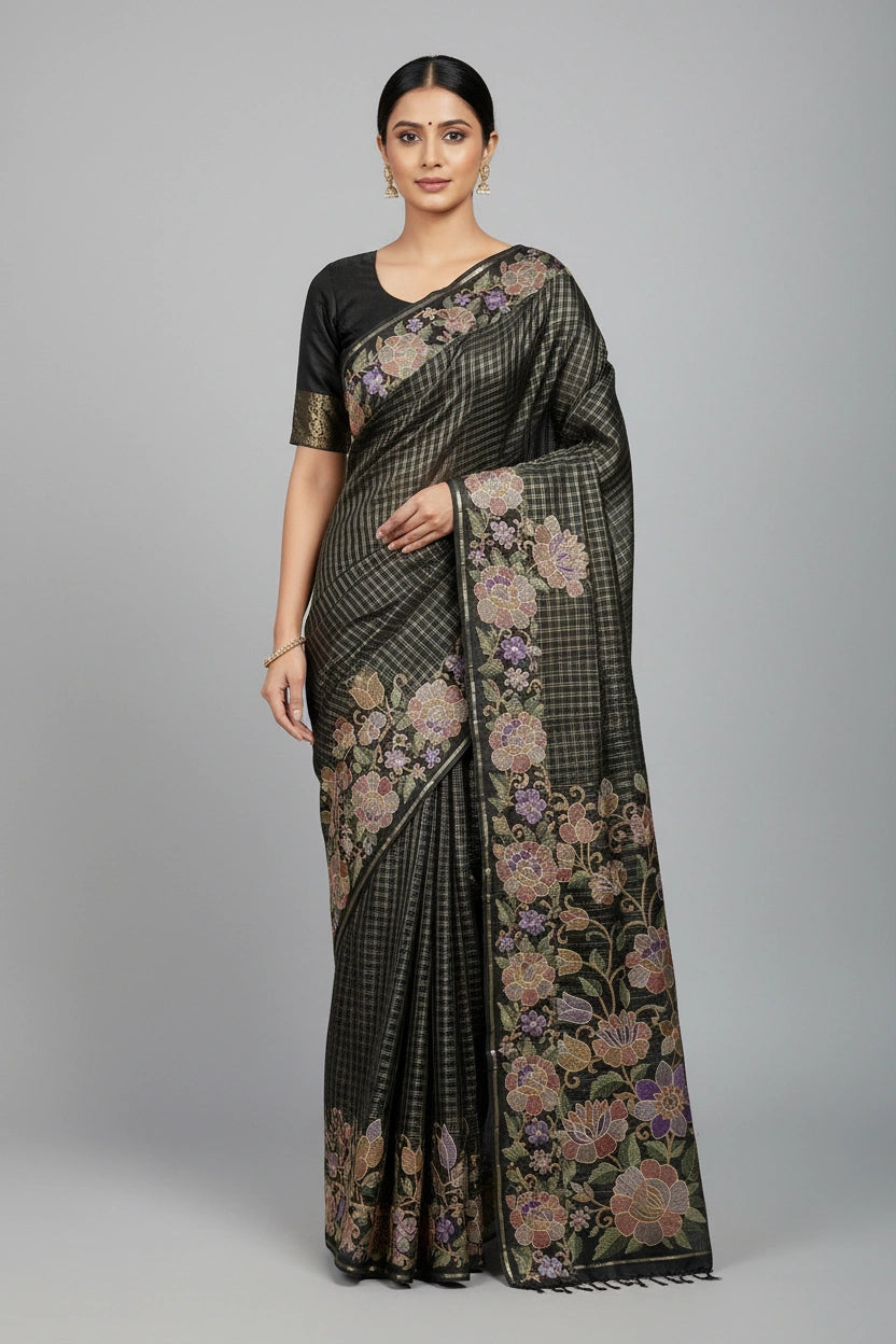 Handcrafted Tussar Silk Embroidery Saree - Rangoli Sarees